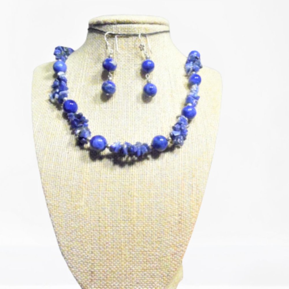 Sodalite Stone Necklace and Earrings Set